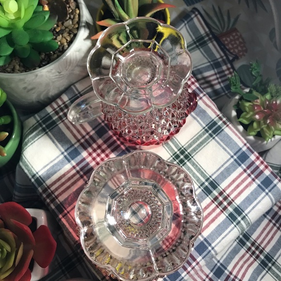 🛑🛑Vintage Indiana Glass Diamond Point Cranberry/Ruby Flashed Creamer & Sugar - Picture 3 of 6